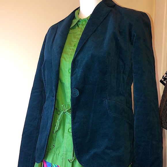 TALBOTS SIGNATURE Teal Velvet Single Button Blazer - Picture 2 of 12